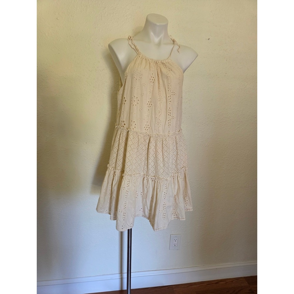 Chelsea & Violet‎ Womens Cream Eyelet Tiered Ruffle Mini Dress Halter Neck Small